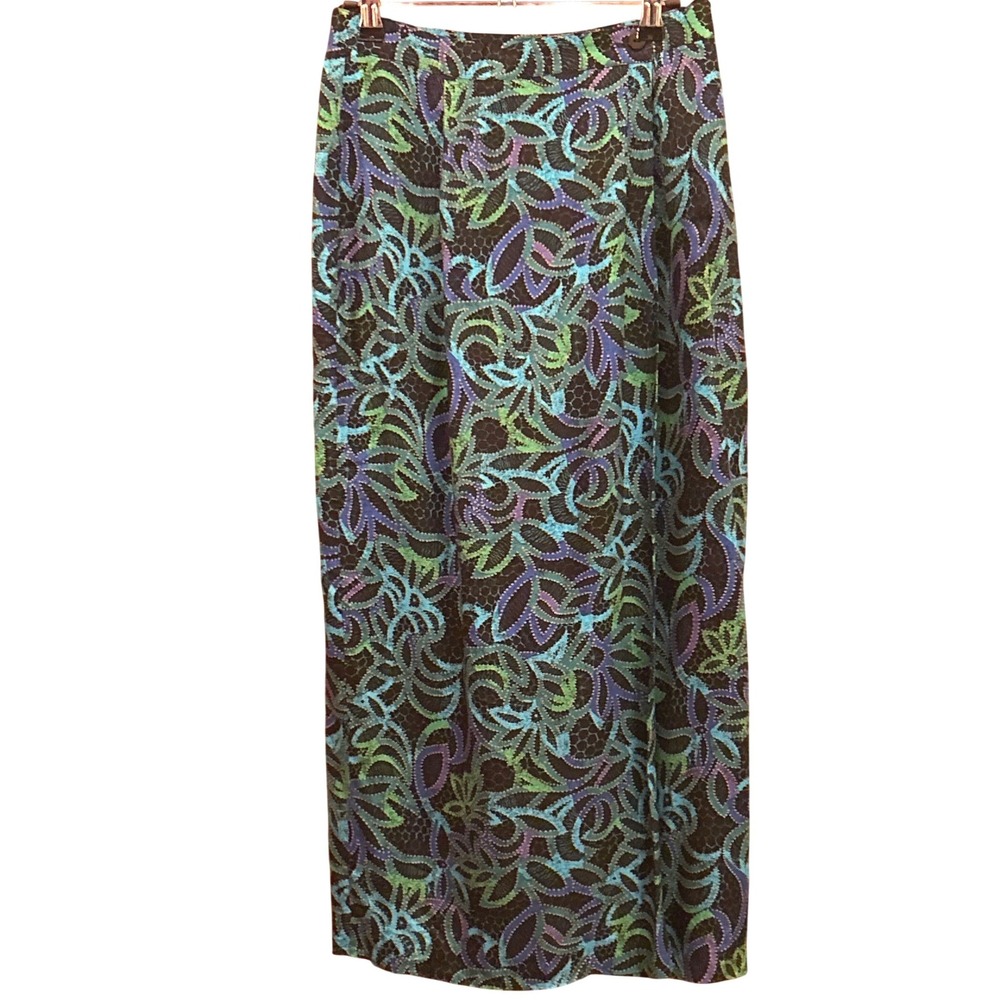 Vintage 1990s Jones New York Faux Wrap Abstract Floral Maxi Skirt Size 8 Retro
